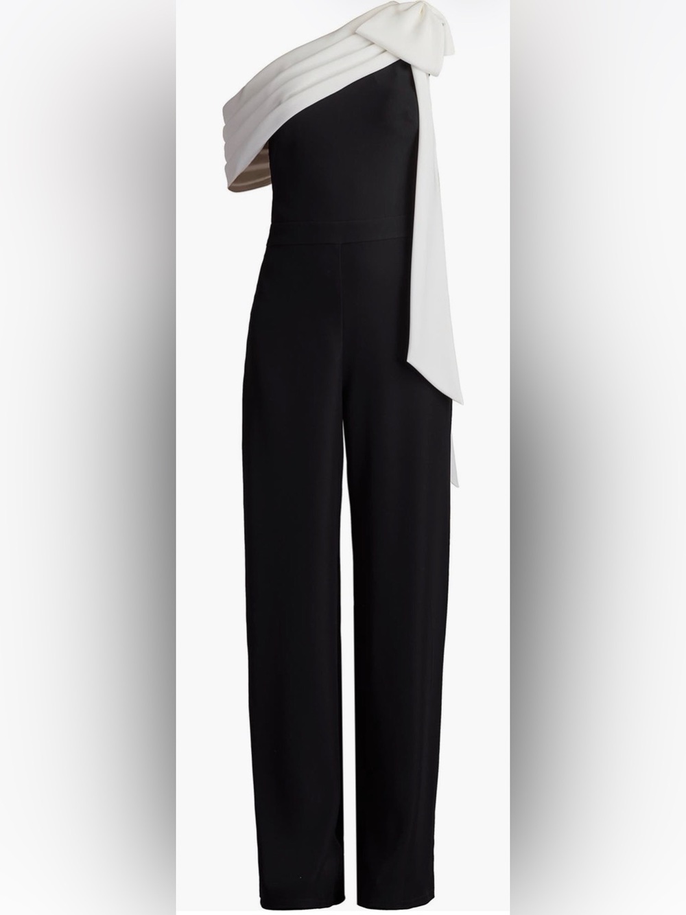 Tadashi Shoji Bow One-Shoulder Crepe Jumpsuit